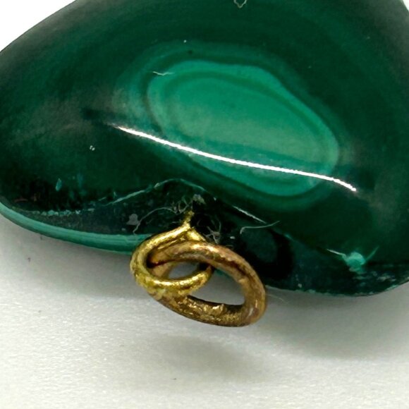 Vintage Gold Bow Brooch With Ring Clasp Malachite Heart Charm Victorian Revival - Picture 9 of 16